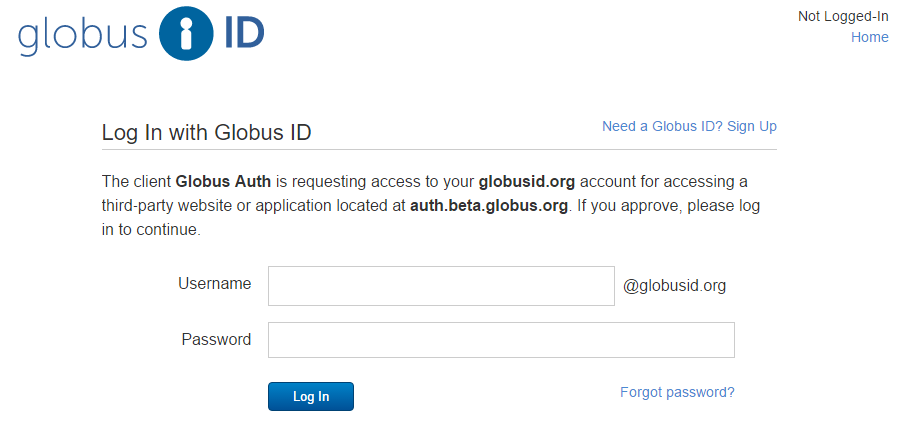Screenshot of Globus ID log in screen starting February 13th.