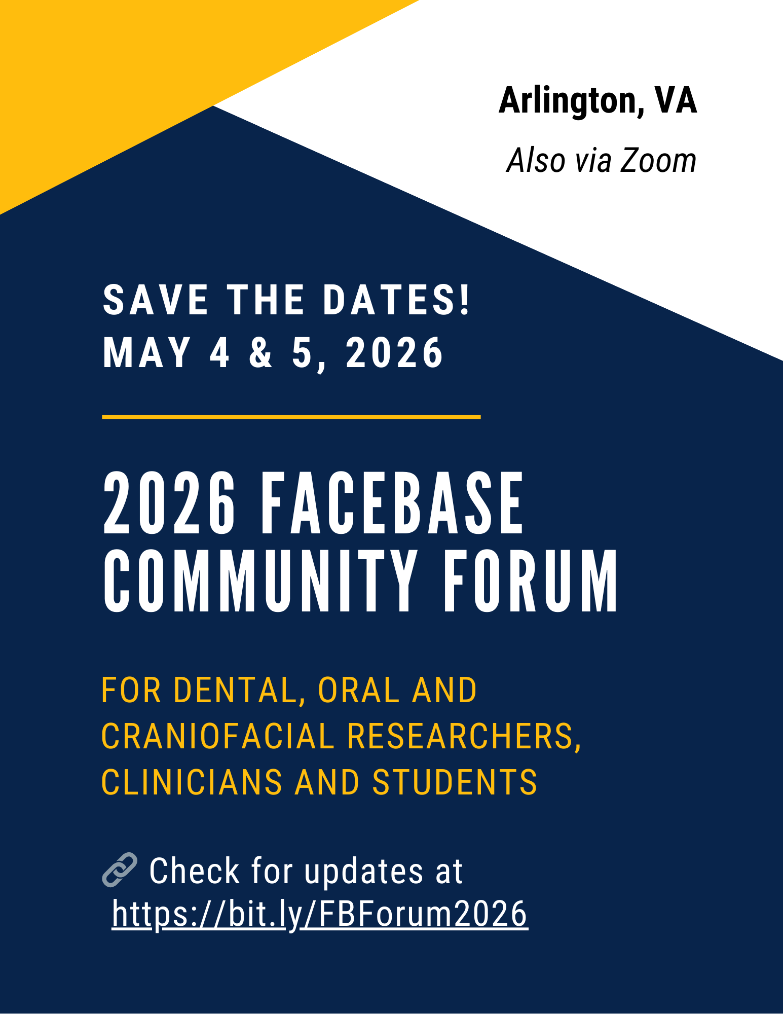 Save the Date Flyer for the 2026 FaceBase Forum - Arlington, VA